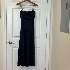Vintage Y2K 2000s navy blue silk spaghetti strap formal gown A-line dress size 4